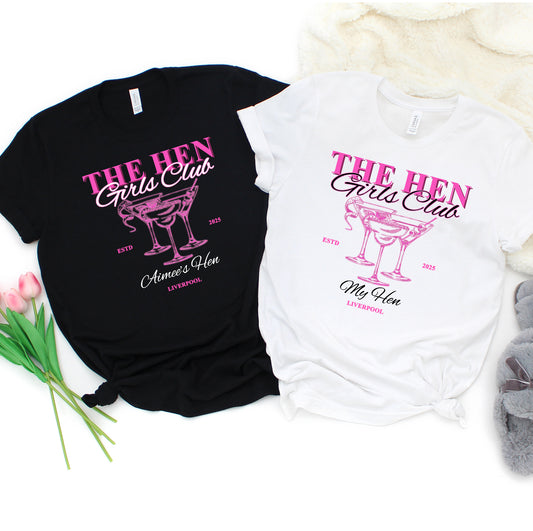 Personalised Hen Party T shirts, pink cocktails