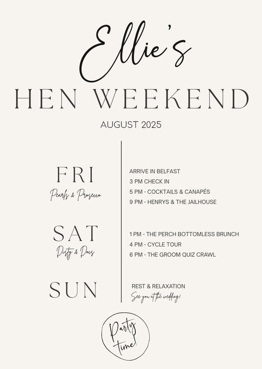 Hen Party Itinerary card - Beige